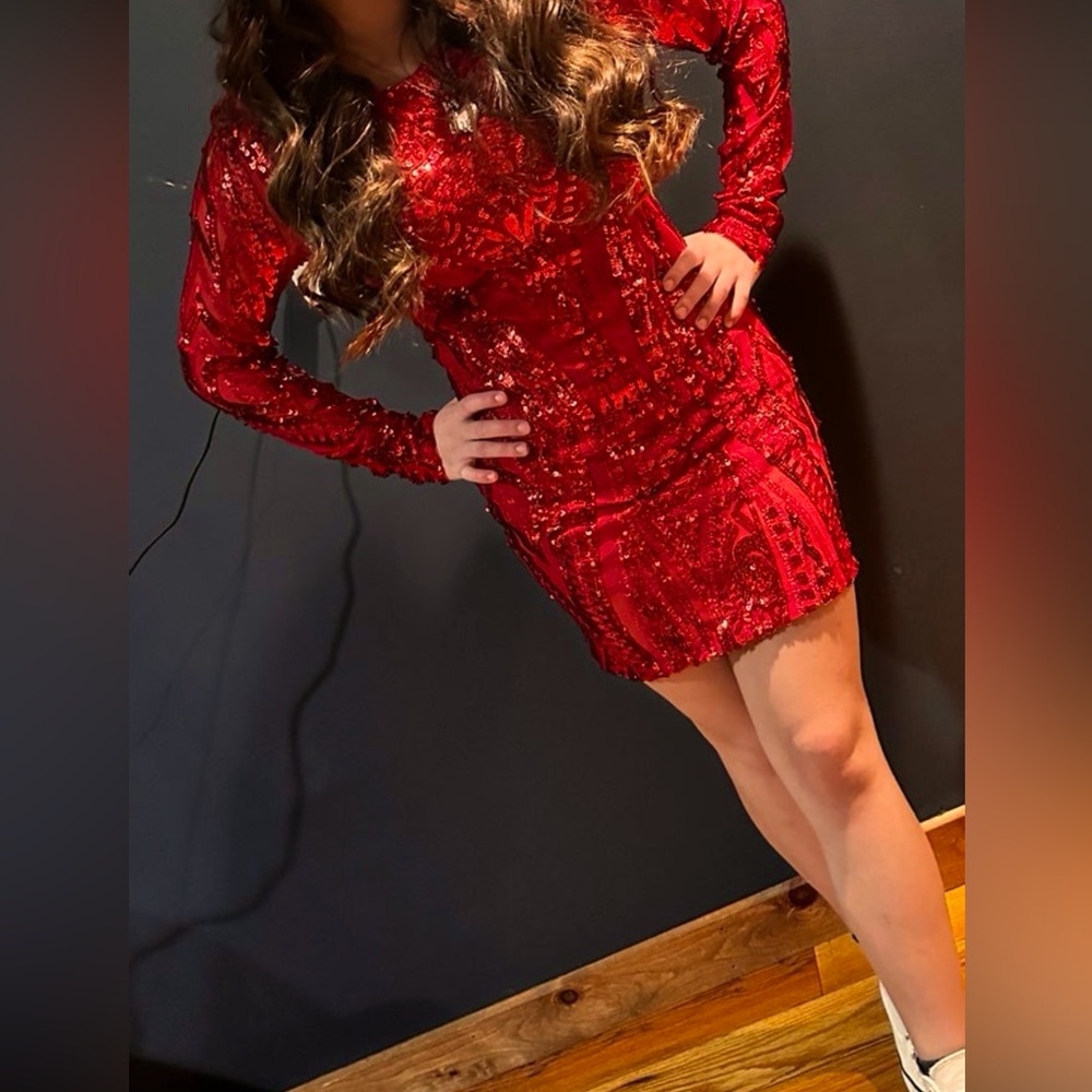 Guess Red Mini Sequin Dress
